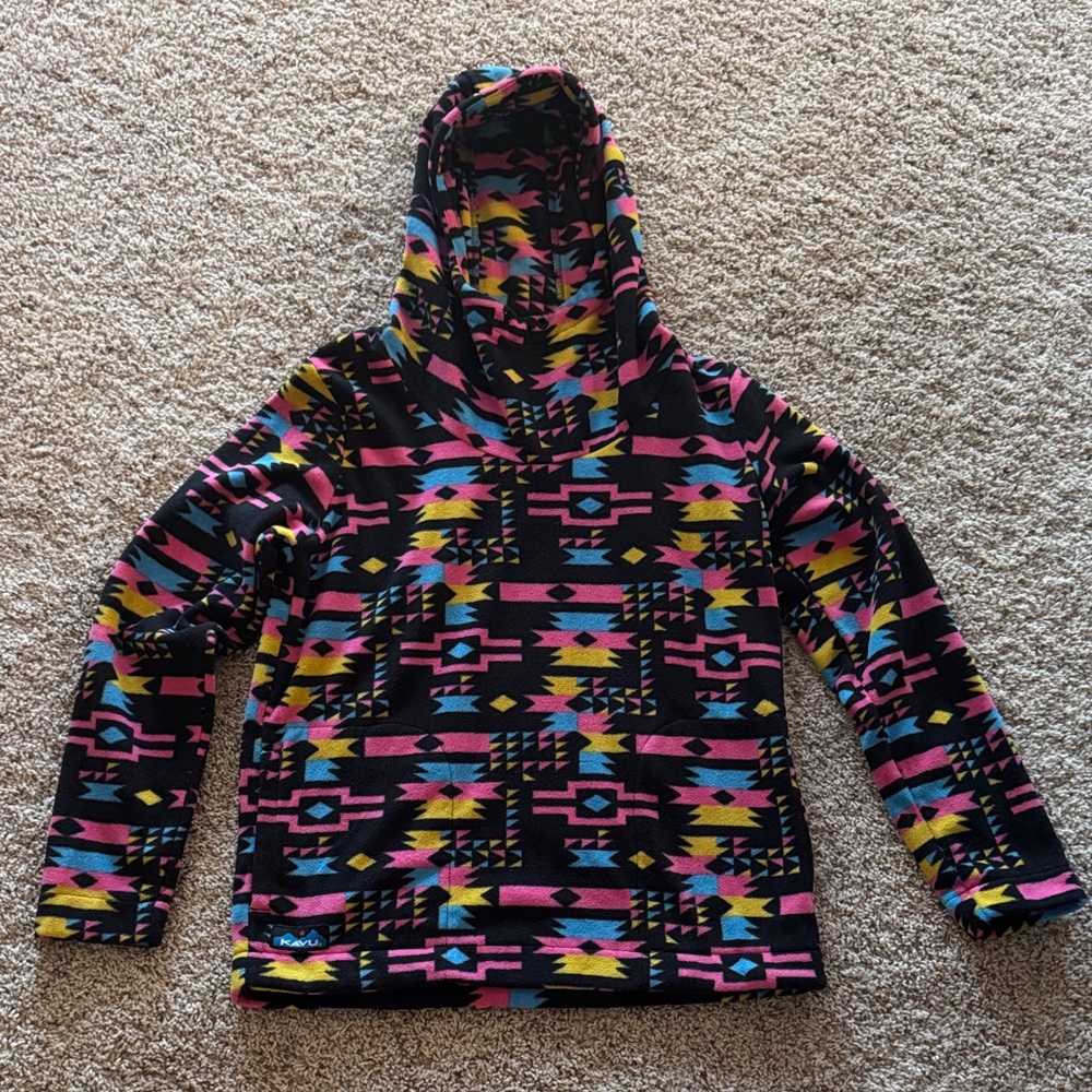 Kavu Woman’s Hoodie with Pink, Yellow, and Blue Pattern